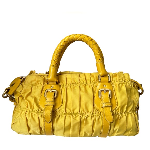 PRADA Tessuto Nylon Yellow 2-Way Gaufre Bag Rare - Picture 4 of 15